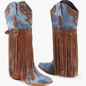 NEW Women's FancyQueen Fringe Cowboy Boots Size 9